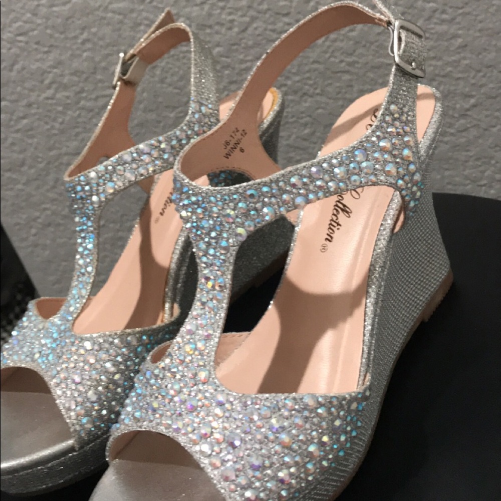 Silver wedge heels
